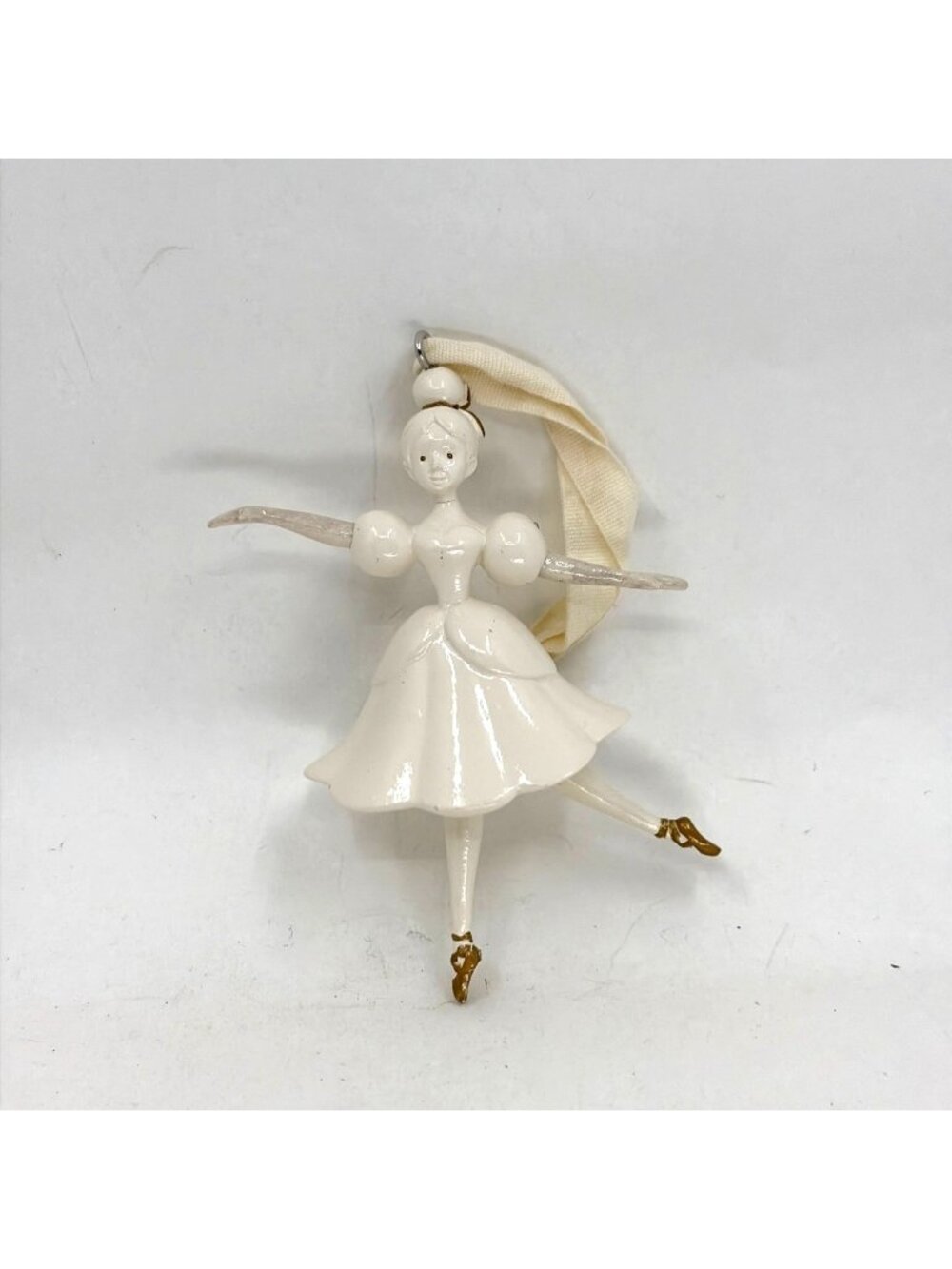 Vintage Ballerina Christmas Ornament White Dress Gold Slippers Ballet Dancer Fig